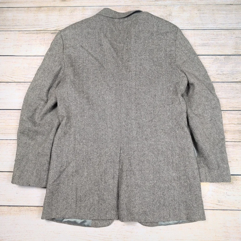 Savile Row 40L Gray Herringbone Wool‎ Lambswool Blazer Sport Coat Jacket Men